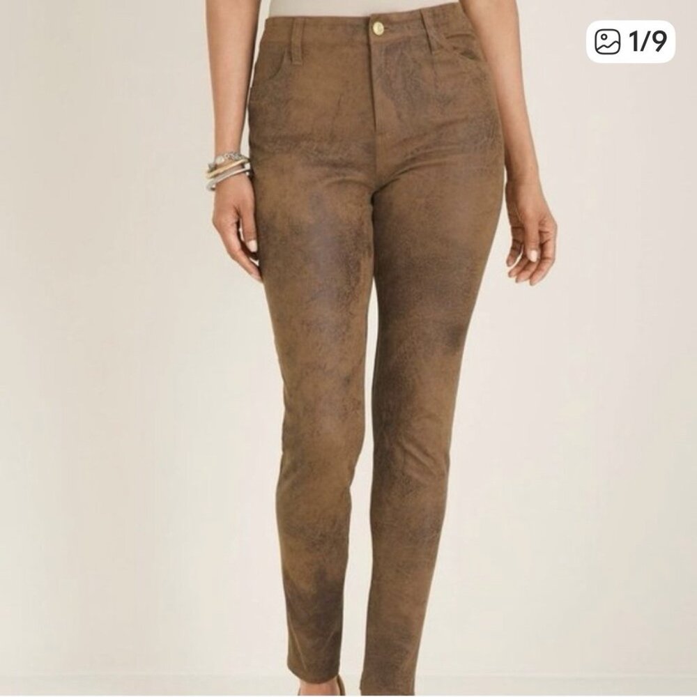 Chico's Faux Suede Camel Color Straight Leg Pants - Size 2 (L) Western EUC